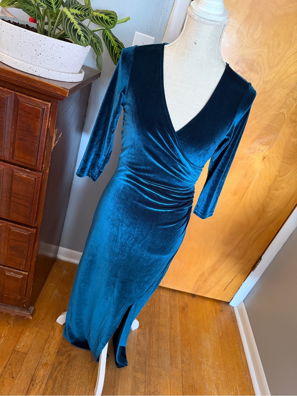 Baltic Born Teal Velvet Wrap Maxi Dress